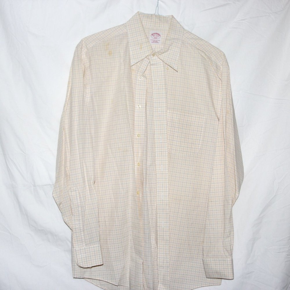 Brooks Brothers Cream Checkered Button down Polo Dress Shirt